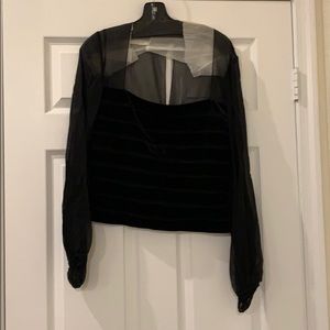 Velvet and Chiffon long sleeve Blouse